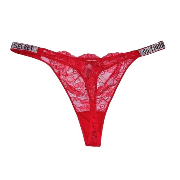 Victoria's Secret Shine Strap Lace Thong Lipstick Red Size XXL - Picture 1 of 3